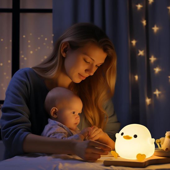 veilleuse bebe et maman apaises