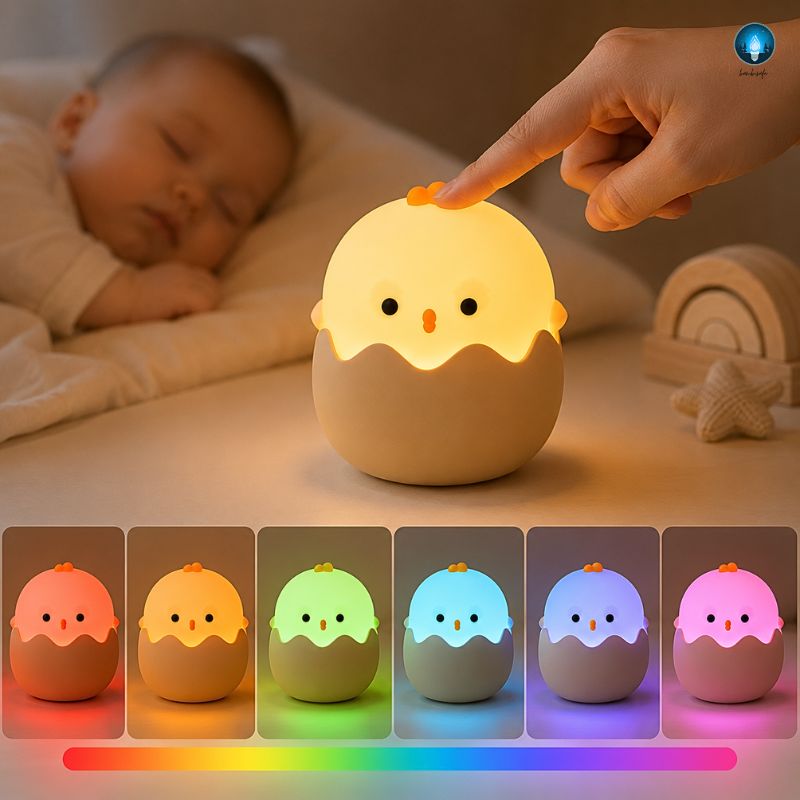 Veilleuse Poussin RGB Rechargeable – Lumière Douce Multicolore pour Bébé