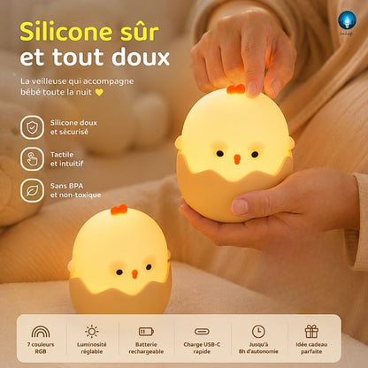 Veilleuse Poussin RGB Rechargeable – Lumière Douce Multicolore pour Bébé