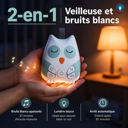 Veilleuse Hibou Bruit Blanc Bébé Rechargeable – 30 Sons Apaisants & Détecteur de Pleurs